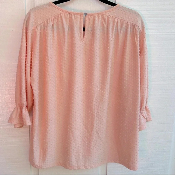 Lucky Brand Peach All Over Textured Swiss Dot Long Sleeve Peasant Top Blouse / M - Picture 2 of 6
